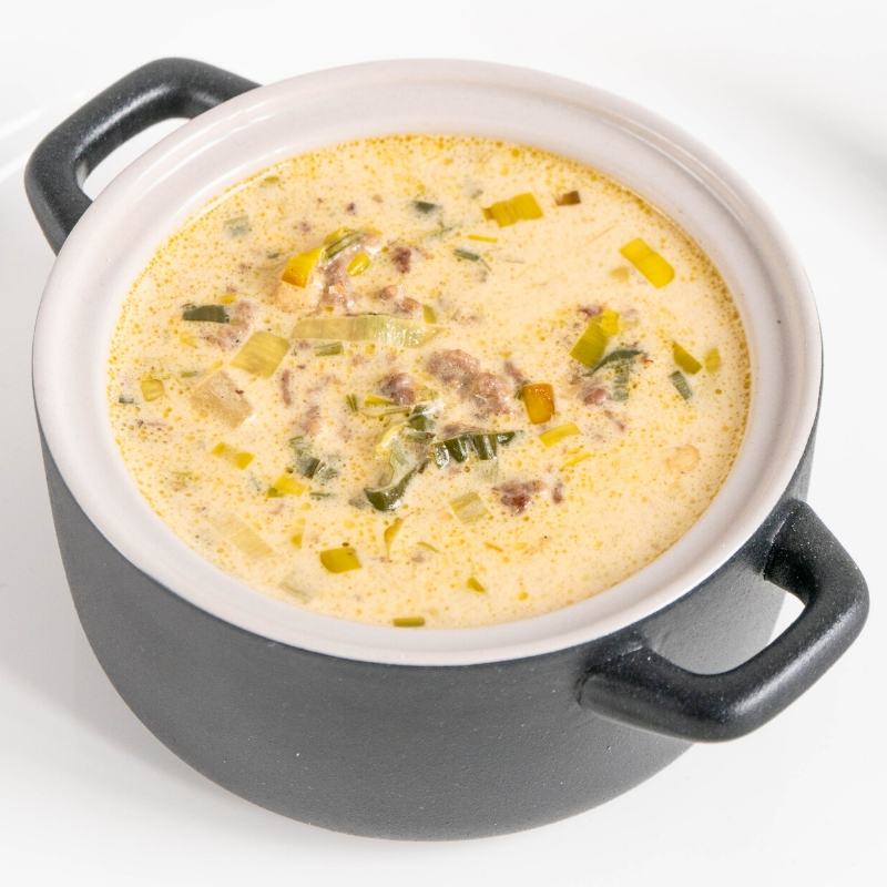 Keto Cheese And Leek Soup With Ground Beef Mobile Featured Image