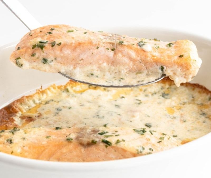 Keto Salmon Fillets in Creamy White Wine & Herb Sauce